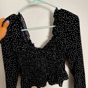 Blouse, off the shoulder, ruffled sleeves from Forever 21. Worn once, too small